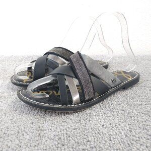 Sam Edelman Glennia Slide Sandals Womens Size 6 Shoes Slip On Black Silver